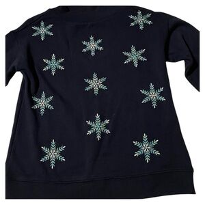 Talbots P Women’s Navy Sweatshirt Snowflakes Christmas Petite